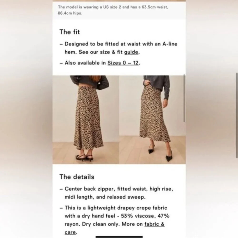 NEW Reformation Bea Skirt in Leopard | Brown/Tan - size 2 - Picture 5 of 10